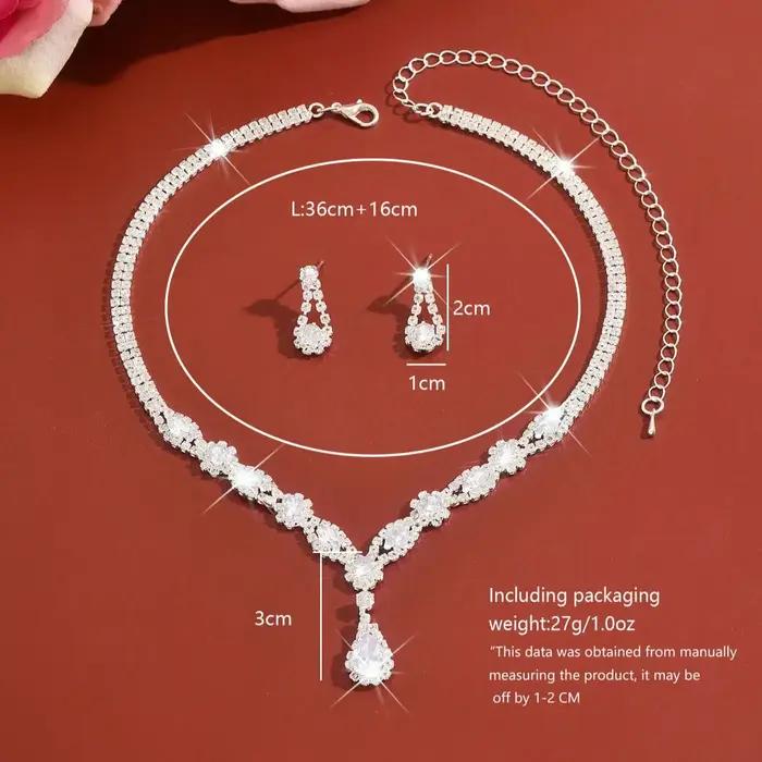 Parure de bijoux de luxe en cristal argenté en forme de goutte pour femme