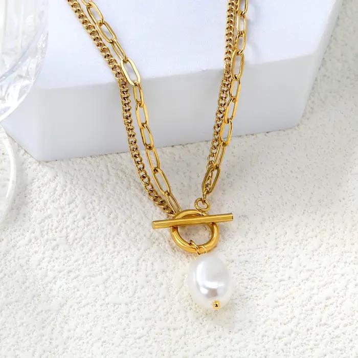 LUXUKISSKIDS – collier avec pendentif en fausse perle ovale en acier inoxydable 316L pour femmes