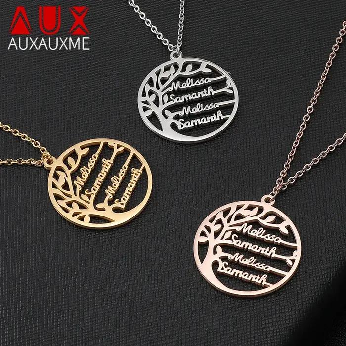 Collier personnalisé Arbre de Vie nom personnalisé acier inoxydable doré cadeau occasion spéciale femme homme anniversaire noël mariage
