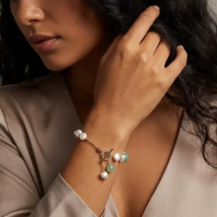 Bracelet de perles baroques irrégulières avec perles vertes et strass pour femme style fashion