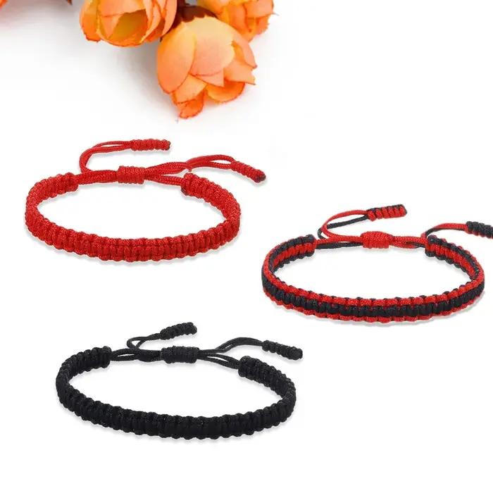 Bracelet Tressé Main Pour Femmes Corde Rouge Noire Nœuds Réglables Bijoux D'amitié Occasions Spéciales