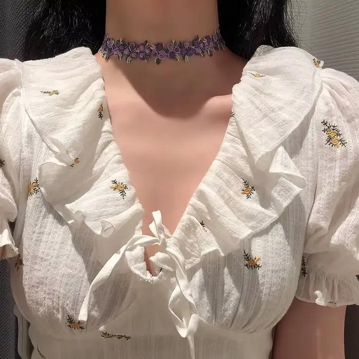 Collier ras du cou en dentelle à fleurs douces pour femmes et filles, broderie de bonne qualité, accessoire de Design romantique à la mode