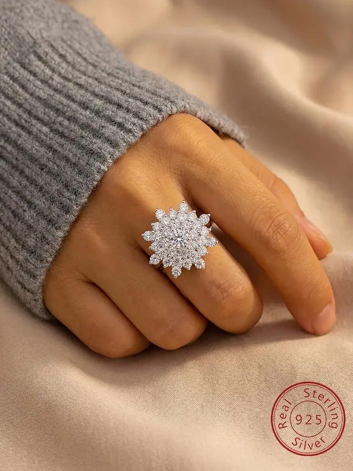 Bague en argent Sterling 925 sertie de zircon brillants en forme de tournesol alliance de mariage pour femme occasions spéciales mariage anniversaire de mariage cadeau de rêve