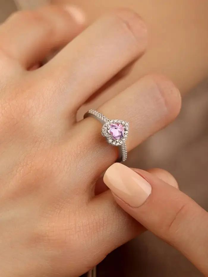 Bague en forme de cœur d'amour brillant en zirconium pour femmes, alliances romantiques en argent sterling 925 pour engagements et mariages