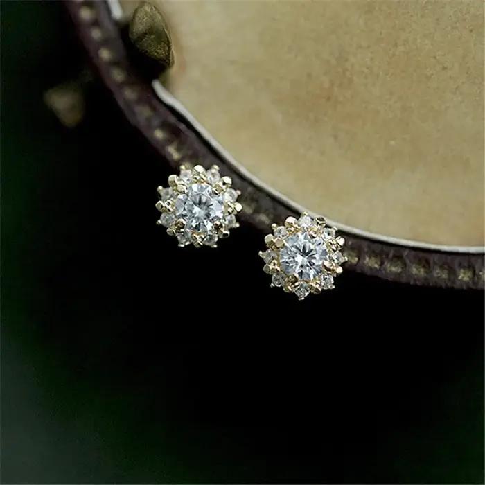 Boucles d'oreilles simples en argent Sterling 925 plaqué or 14k pour femmes