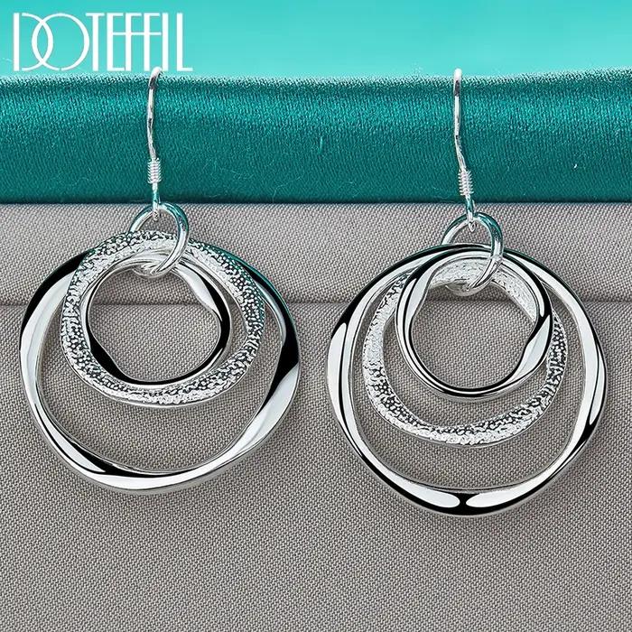 DOTEFFIL 925 en argent Sterling trois cercles boucle d'oreille pour femme dame mariage fiançailles fête bijoux de mode
