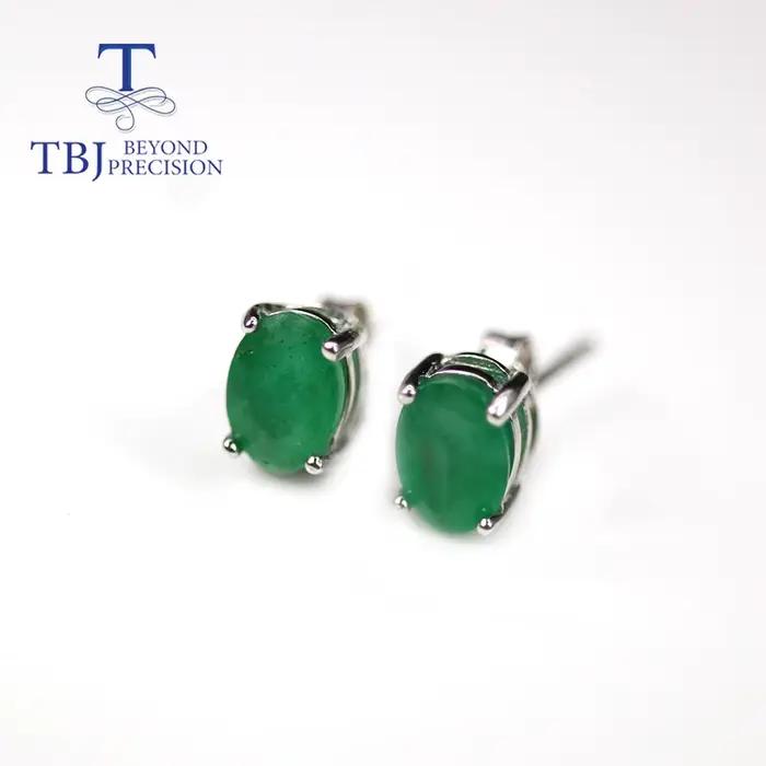 Tbj-Boucle d'oreille narsimple pour femme, bijoux fins en argent regardé blanc 925, pierres précieuses naturelles vertes du Brésil, 5*7mm, 1,5 ct, usage quotidien