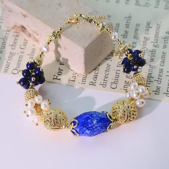 Bracelet de perles d'eau douce naturelles Lapis Lazuli