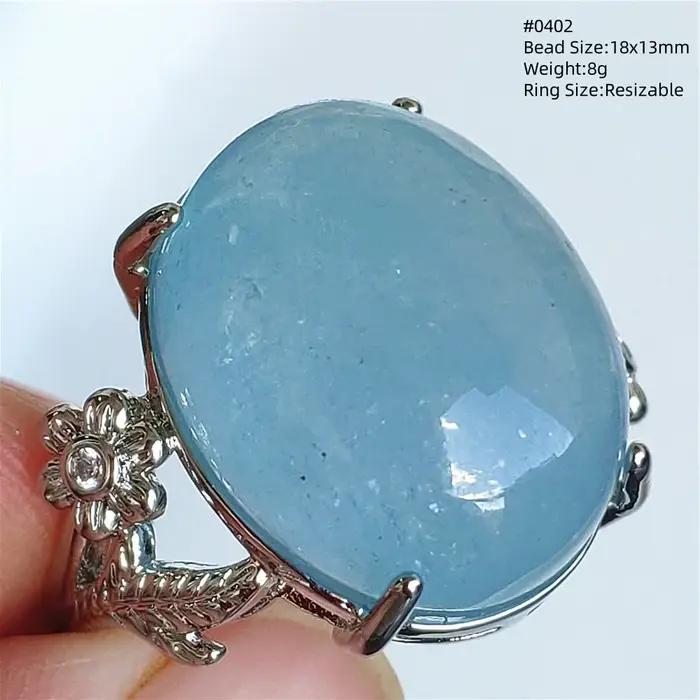 Bague en aigue-marine bleue naturelle, anneau réglable, 20x15mm, perle de cristal, pierre précieuse du brésil, en argent Sterling 925, à la mode, AAAAA