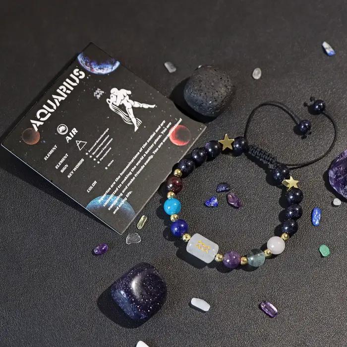 Bracelet verseau mélange pierre naturelle quartz perles de cristal 12 signes du zodiaque Constellation Bracelets tressés pour femmes hommes bijoux