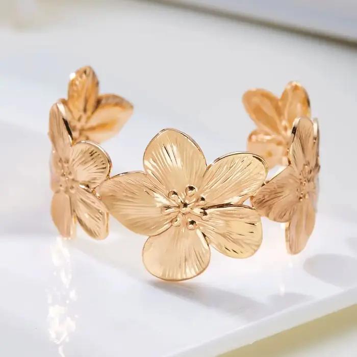 Bracelet manchette fleur vintage tendance pour femme