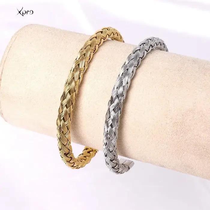 Bracelets torsadés à breloques tendance pour femmes, couleur or, fil d'acier inoxydable 316L, fins e