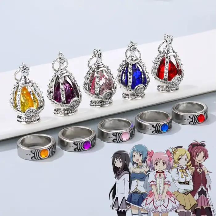 Ensemble de bijoux Magic Girl Anime collier et bague avec pendentif Soul Core pour femmes occasions spéciales