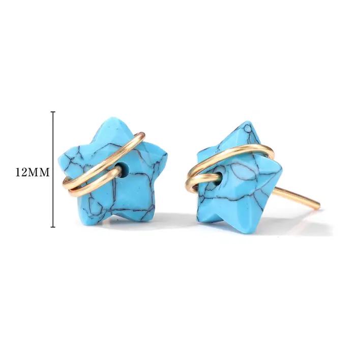 Boucles d'Oreilles en Pierre Naturelle pour Homme et Femme, Bijoux en Forme d'Étoile, en Quartz Rose, Opale, Lapis Lazuli, Cadeau