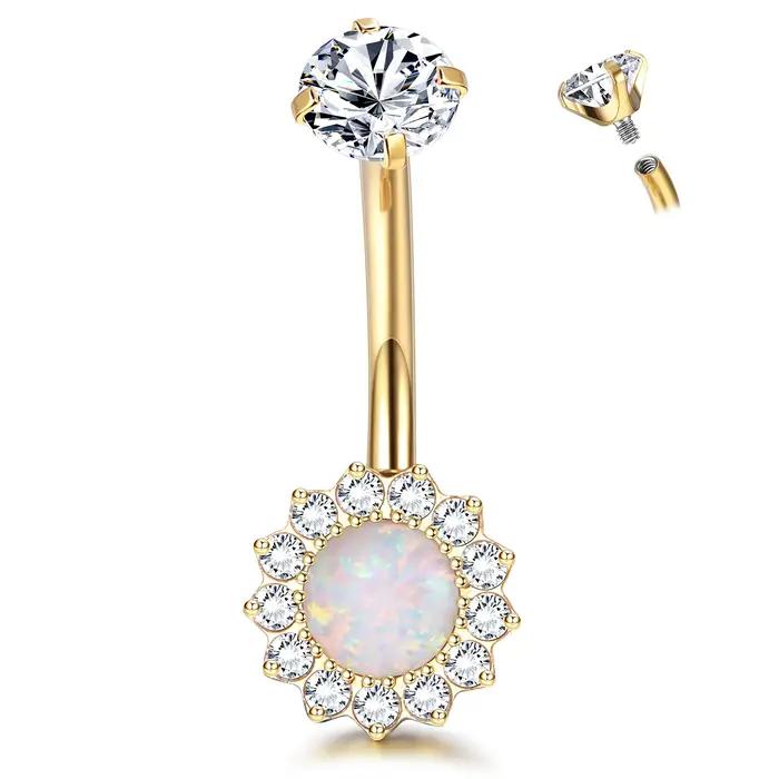 Anneau de nombril en titane G23 opale de zircone cubique plaqué or pour femmes occasions spéciales sublimer votre nombril avec élégance