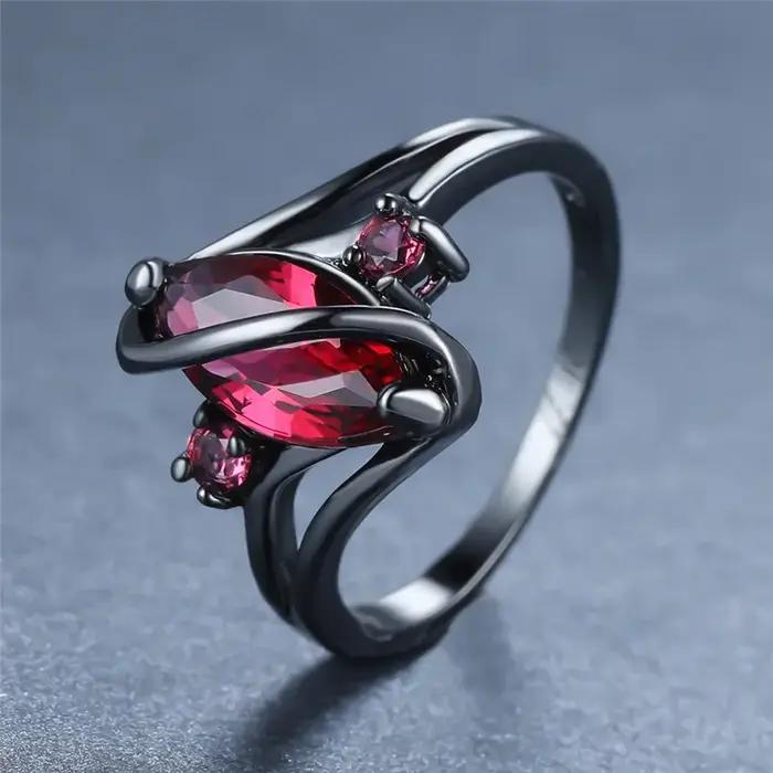 Bague en cristal feuille rouge vintage or noir bijoux de mariage et fiançailles pour femmes occasions spéciales