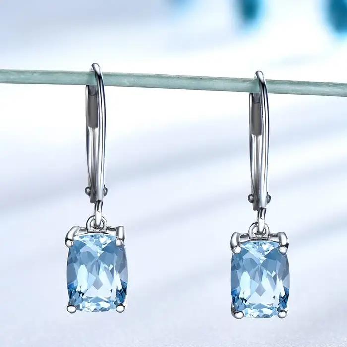 Boucles d'oreilles en argent Sterling 925 avec topaze bleu ciel, pierres précieuses élégantes, fête de fiançailles, mariage, bijoux fins pour femmes, cadeau, vente en gros