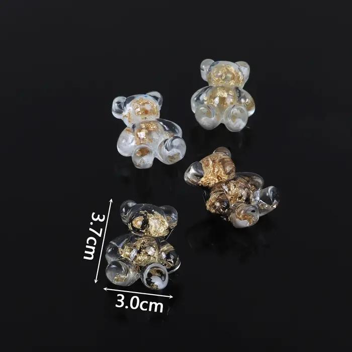 Boucles d'oreilles clous en résine dorée transparente en forme d'ours mignon pour femme