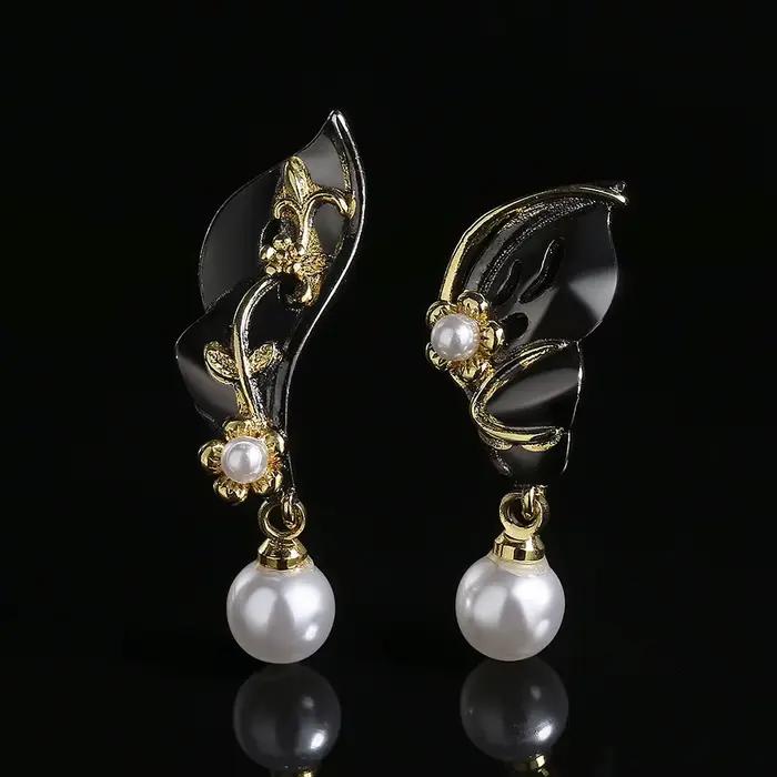 Boucles d'oreilles bicolores pour femmes, élégantes, de haute qualité, noires et dorées, bijoux fins