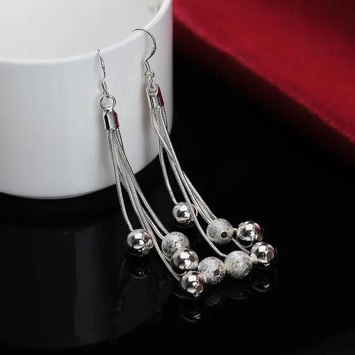 Marques populaires 925 glands en argent Sterling perles suspendues Bracelets collier boucle d'oreille ensemble de bijoux pour les femmes cadeaux de fête de mode