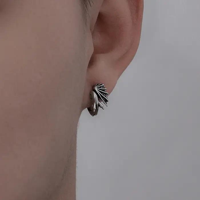 PANJB-Boucles d'oreilles dragon longues en argent regardé 925 pour femme, aile rétro, hip hop, punk,