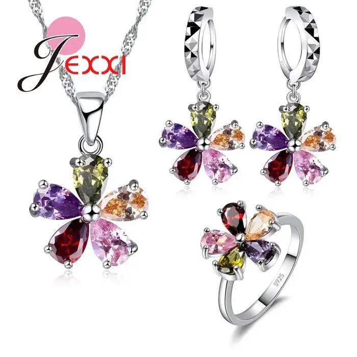 Ensemble de bijoux de mariage en cristal autrichien, colliers, pendentifs, boucles d'oreilles, bague