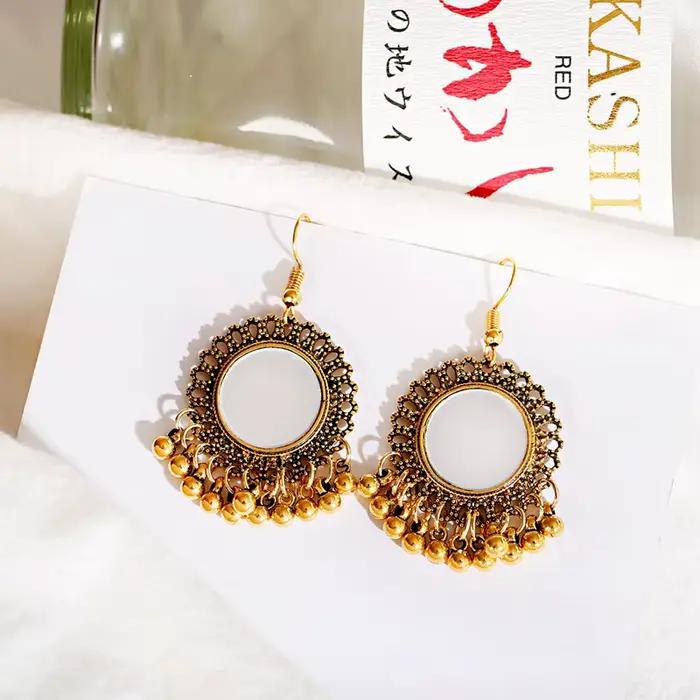 Boucles d'oreilles Vintage thaïlandaises pour femmes, miroir rond, style Boho, egypte, moyen-orient, Afghan, indien, bijoux, 2020