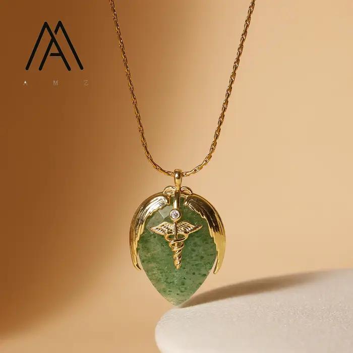 Collier en pierre précieuse verte naturelle avec pendentif en améthyste forme de goutte chaîne à maillons plaquée or bijoux quotidiens et pour occasions spéciales femmes