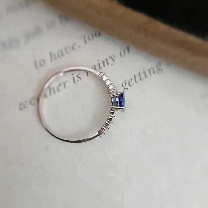 Bague saphir diamant incrusté d'argent 925 pour femme