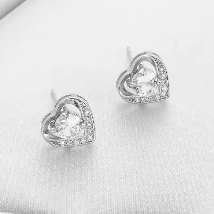 ENWinterR-Ensemble de bijoux délicats et brillants, pendentif coeur d'amour, collier JONecklace, boucles d'oreilles et bague, cadeaux de mariage doux