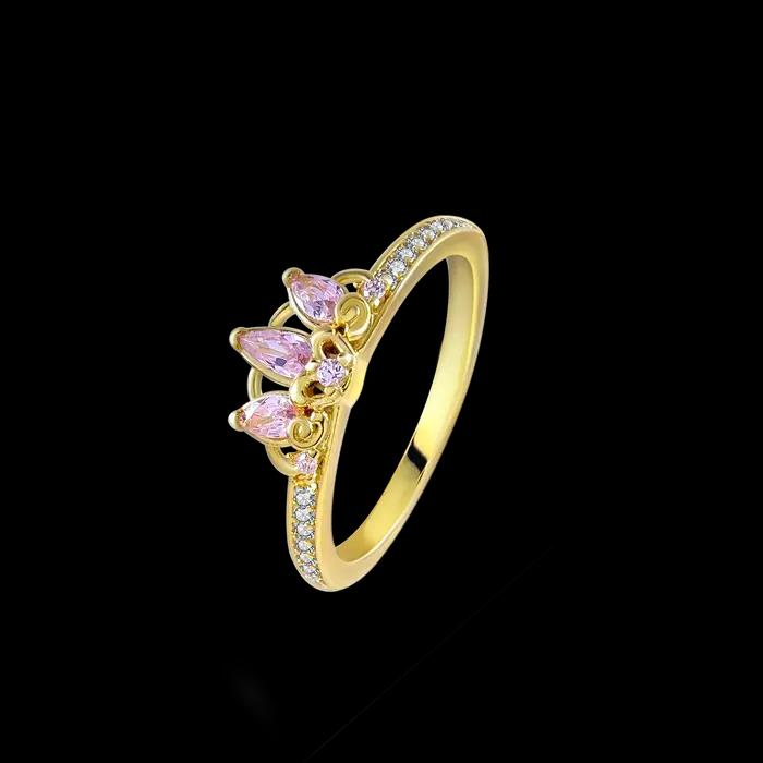 Bague de cocktail élégante plaquée or, pierre rose brillante, bijoux fins pour femmes et adolescente