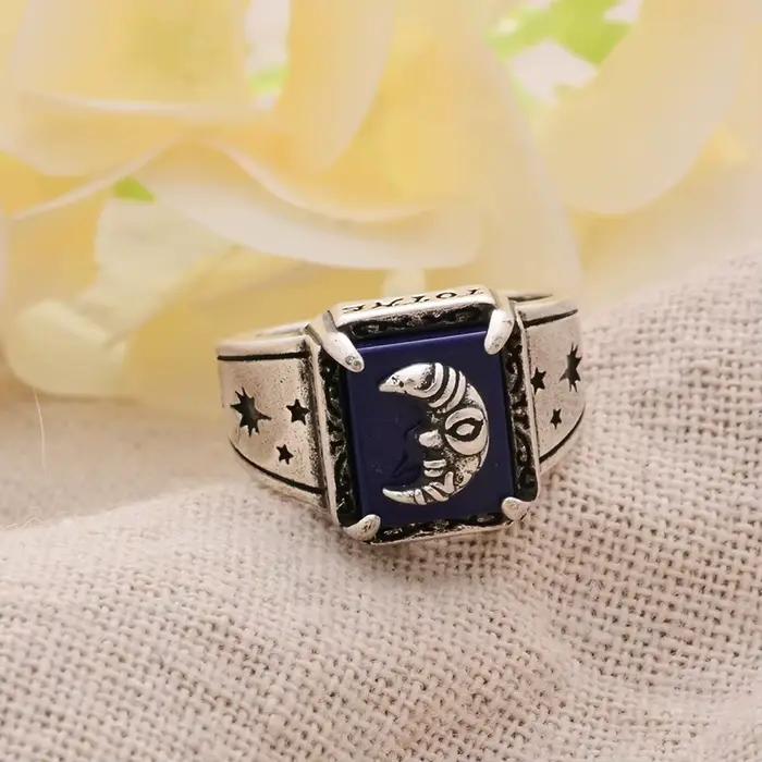 Bague élégante en pierre Lapis Lazuli pour femmes, Design de lune, rétro thaïlandais, argent, bijoux pour femmes, cadeaux, ne se décolore pas, nouvelle collection 2023