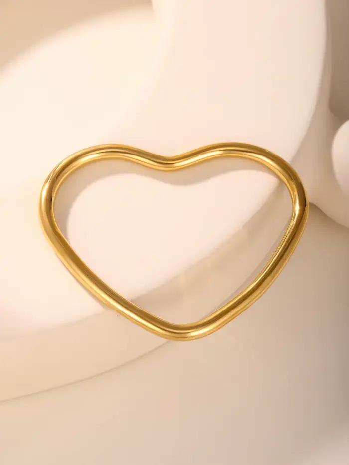 Bracelet en forme de cœur pour femmes, en acier inoxydable plaqué or, simple et épais, bijoux pour filles, cadeau
