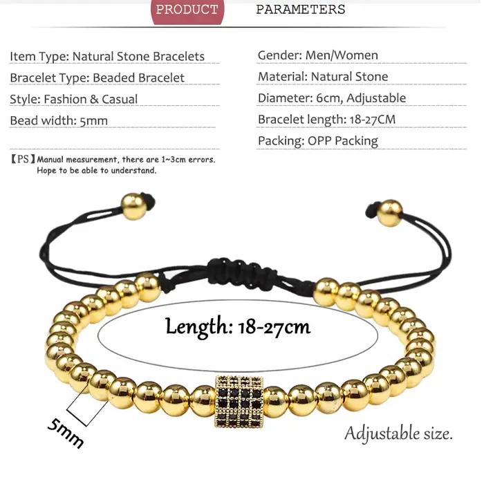 Bracelet de perles de couple pour hommes et femmes, bracelets tressés Micro CZ Crown, bracelets réglables, bijoux à la main pour lui, cadeaux d'amoureux de bricolage, nouveau