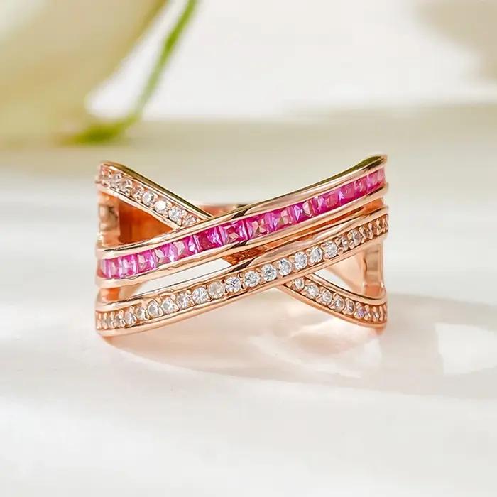 Vinregem laboratoire créé saphir haute teneur en carbone diamant gemmes croix bague pour les femmes 925 en argent Sterling mariage bijoux fins en gros
