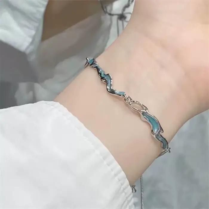 Bracelets en fleurs de cerisier scintillantes pour femmes, mode tempérament vague lune fleur réglable, bijoux cadeaux de mariage