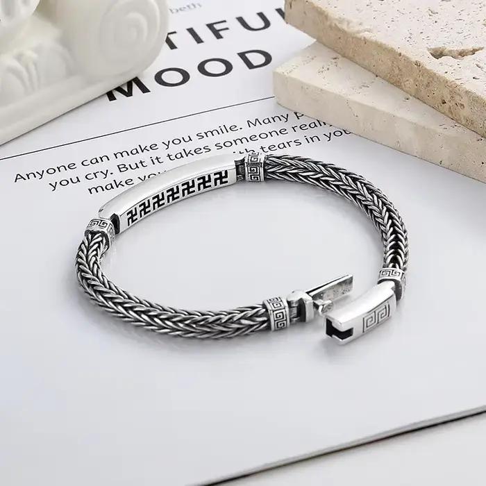 Bracelet rétro en argent sterling 925 pour hommes et femmes élégant à offrir pour occasions spéciales