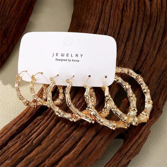 Lot de 3 paires de boucles d'oreilles créoles géométriques grandes et rondes pour femme