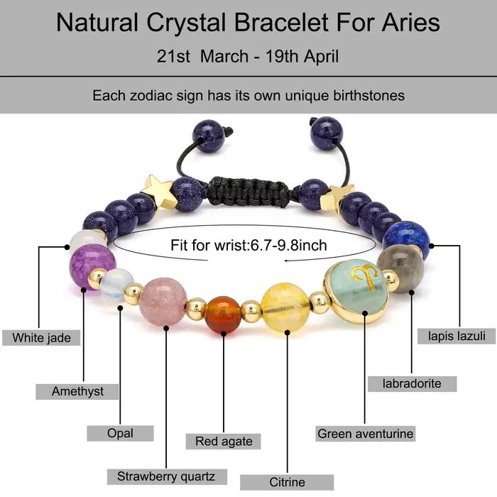 Bracelet tressé en pierre naturelle avec carte pour hommes et femmes