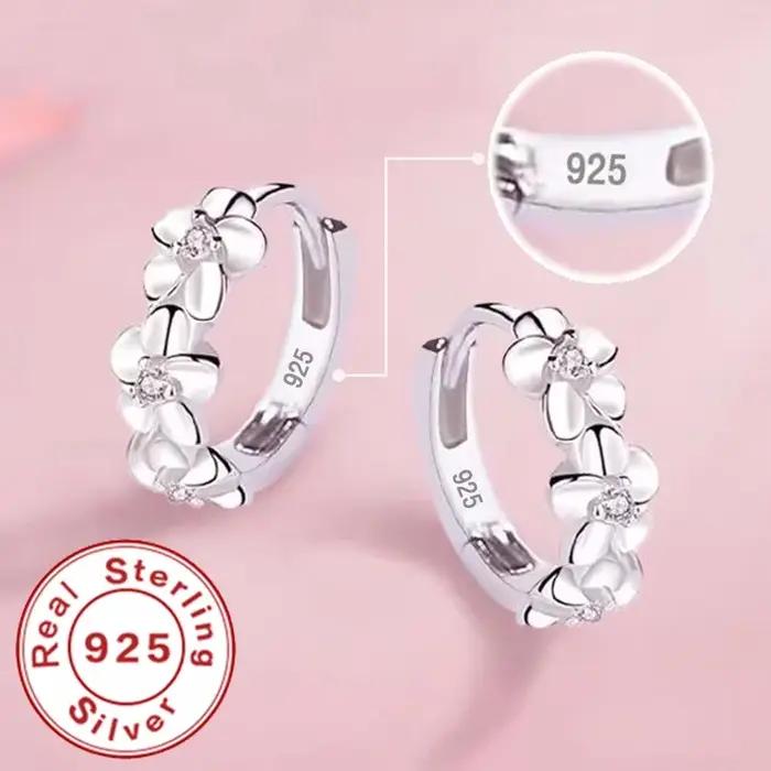 Boucles d'oreilles rondes en argent Sterling 925 pour femmes, petite fleur de Rose, Zircon AAA, brel
