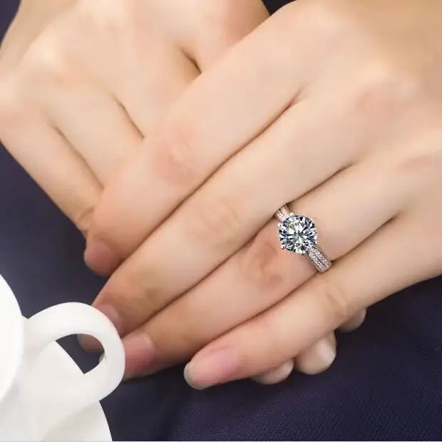 Bague en or blanc 14 carats avec diamant rond 3 carats clarté VVS1 couleur D pour femme élégante haute joaillerie