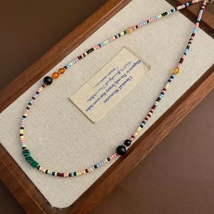 Collier ajustable vintage doré avec perles géométriques, chaîne de clavicule, style bonbon coloré, s
