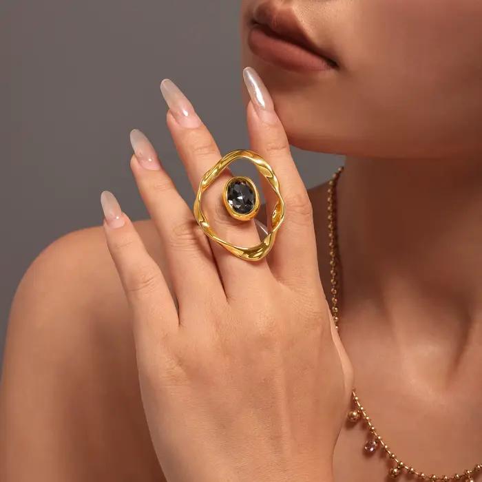 Bagues torsadées géométriques simples couleur argent doré avec strass pour femmes