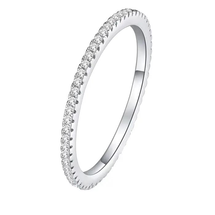 BAMOER plaqué or blanc solide 925 argent Sterling CZ simulé diamant empilable bague bandes d'éternit