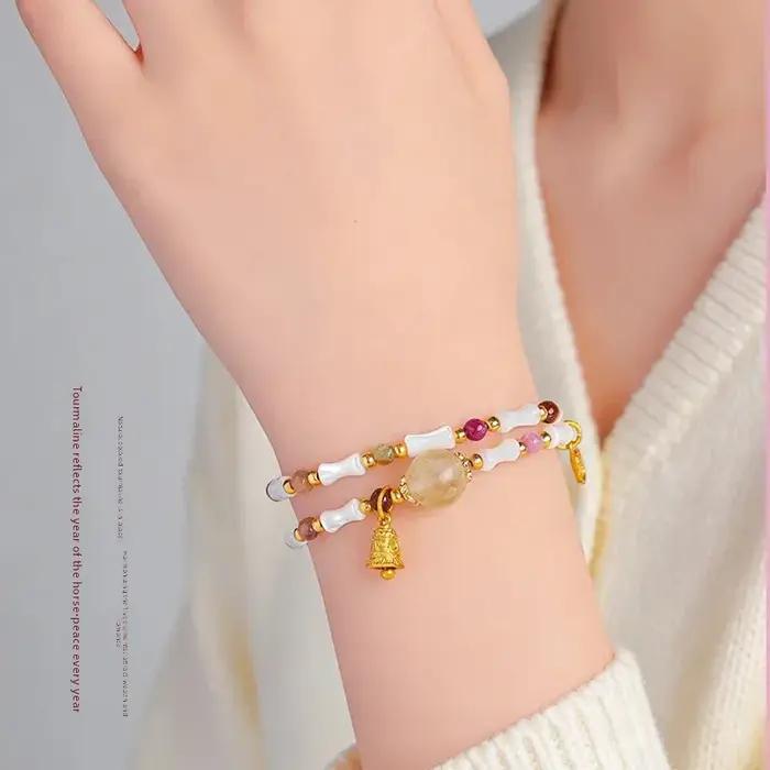 Bracelet double couche en tourmaline naturelle et aigue-marine 2026 pour femme