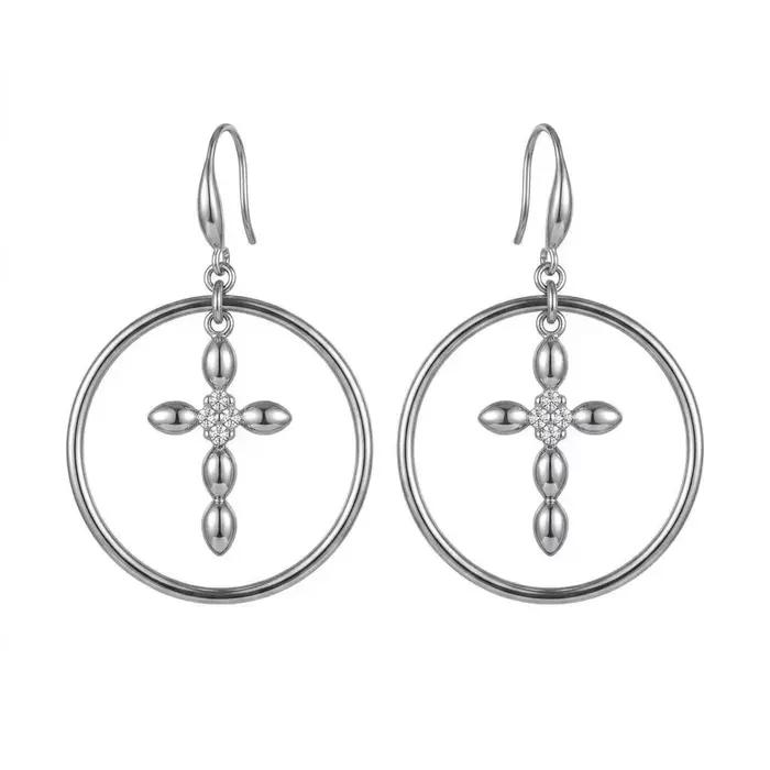 Boucles d'oreilles pendantes en forme de croix gothique dans un cercle, minimalistes, religieuses, e