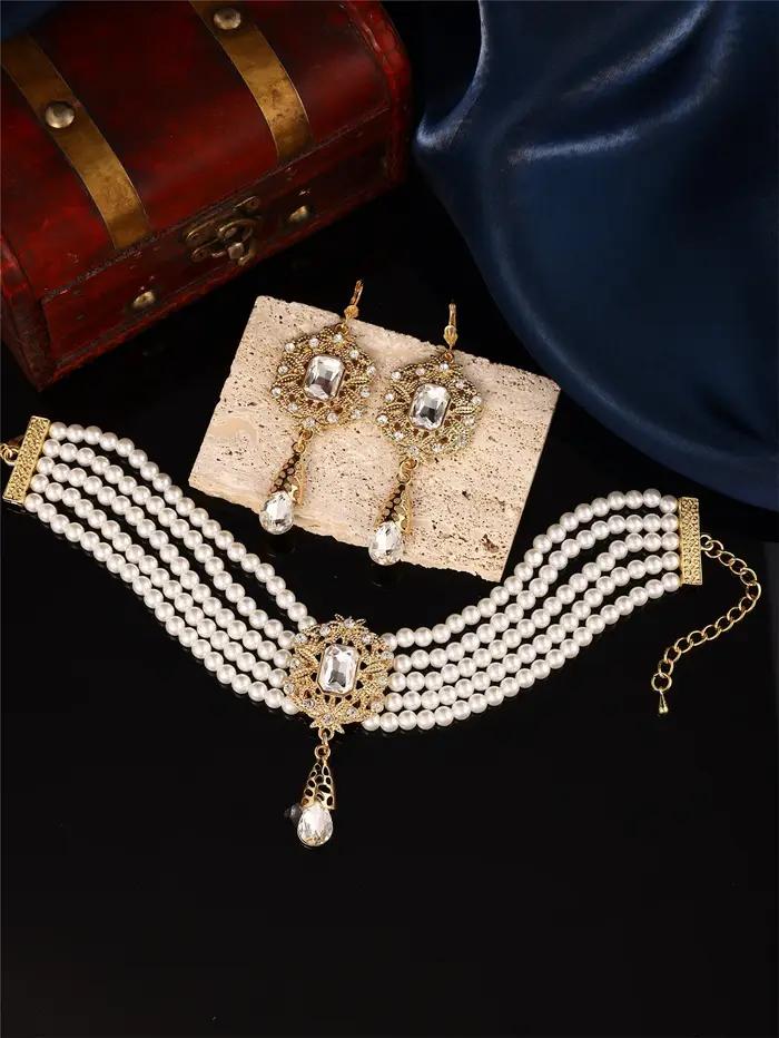 Bijoux de mariage fait à la main pour femmes ensemble collier et boucles d'oreilles design multicouche occasions spéciales