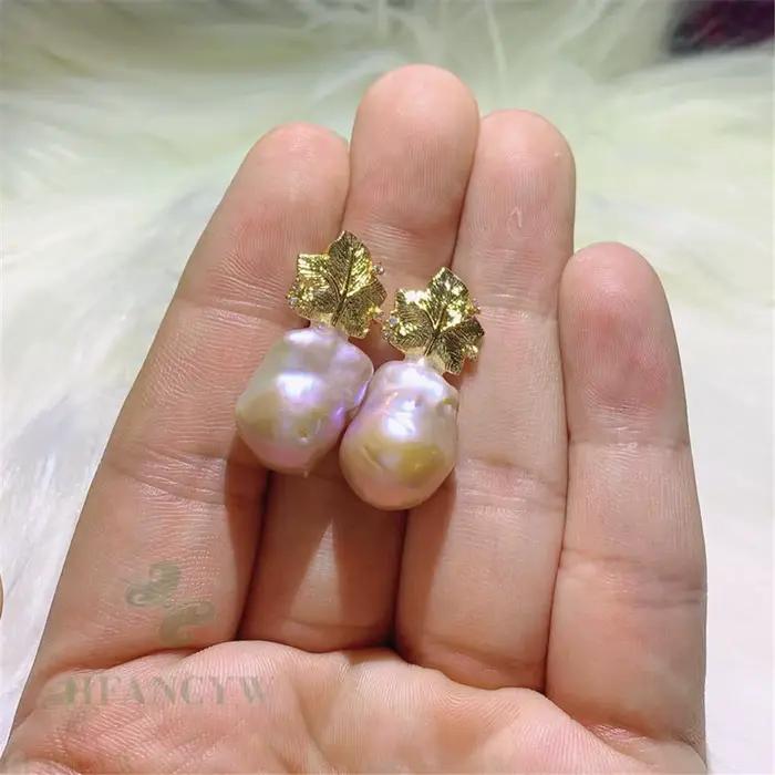 Boucles d'oreilles en perles de couleur or 18 carats style baroque pour femmes élégantes occasions spéciales