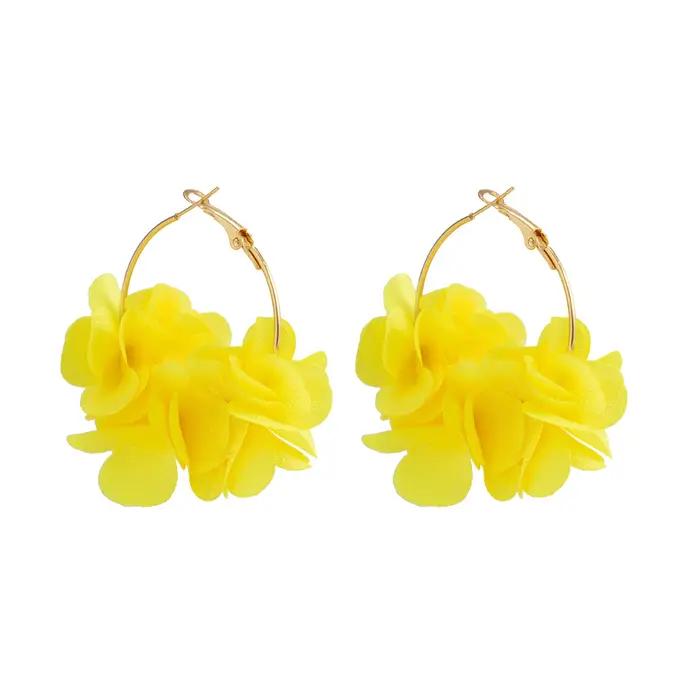 Boucles d'oreilles créoles Ingemark en tissu rose fleuri avec plaquage argent et imitation rhodium pour femmes, mode k-pop, Y2K, bijoux de fête, accessoires romantiques et colorés