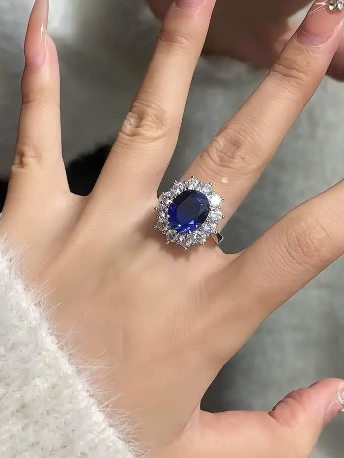 Charmant 6.0CT bague saphir bleu mer coupe ovale éternité Diana tendance populaire mariage Royal bijoux faits à la main pour les femmes offre spéciale